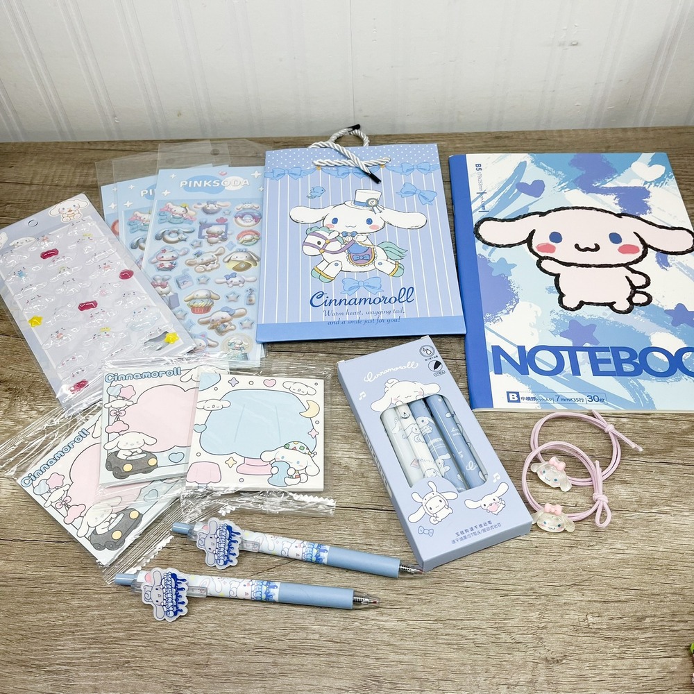 Sanrio Cinnamoroll Stationery Set Notebook Pens Stickers Sticky Notes Hair Ties